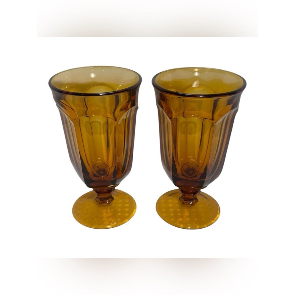Imperial Glass Old Williamsburg Amber Iced Tea Goblets Set of 2 Honey Gold Brown